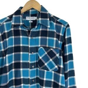 American Apparel Blue Plaid Cotton Flannel Men's‎ Button Down Shirt